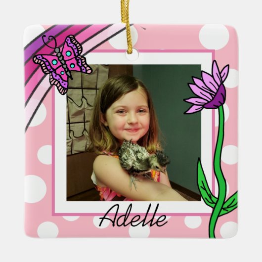 Ornement En Céramique Papillon, Arc-en-ciel, Fleur Photo Noël (Devant)
