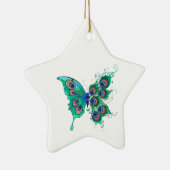 Ornement En Céramique Papillon aux plumes de paon vert (Droite)