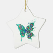 Ornement En Céramique Papillon aux plumes de paon vert (Gauche)