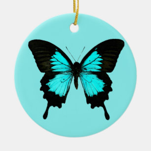 Ornement En Céramique Papillon - bleu et noir de turquoise