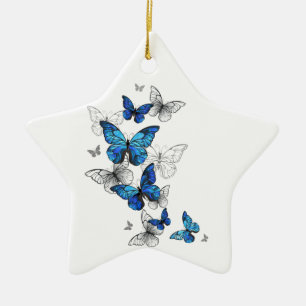 Ornement En Céramique Papillons volants bleus Morpho