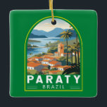 Ornement En Céramique Paraty Brésil Travel Art Vintage<br><div class="desc">Paraty rétro design de déplacement vectoriel. Paraty est une petite ville entourée de montagnes sur la Costa Verde du Brésil,  entre Rio de Janeiro et São Paulo.</div>