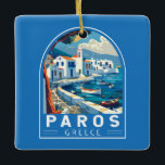 Ornement En Céramique Paros Grèce Travel Art Vintage<br><div class="desc">Conception de déplacement vectoriel rétro Paros. Paros est une île grecque de la mer Egée,  connue pour ses plages et ses villages traditionnels.</div>