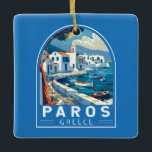 Ornement En Céramique Paros Grèce Travel Art Vintage<br><div class="desc">Conception de déplacement vectoriel rétro Paros. Paros est une île grecque de la mer Egée,  connue pour ses plages et ses villages traditionnels.</div>