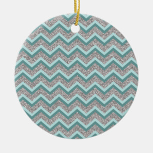Ornement En Céramique Parties scintillant en argent et ZigZag Turquoise