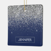 Ornement En Céramique Parties scintillant Monogram Navy Blue Silver Glam (Gauche)