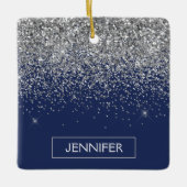 Ornement En Céramique Parties scintillant Monogram Navy Blue Silver Glam (Devant)