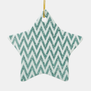 Ornement En Céramique Parties scintillant turquoise de Faux vert et blan