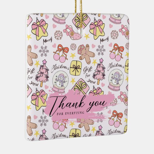 Ornement En Céramique Pastel Pink Christmas Pattern with Custom Text (Droite)