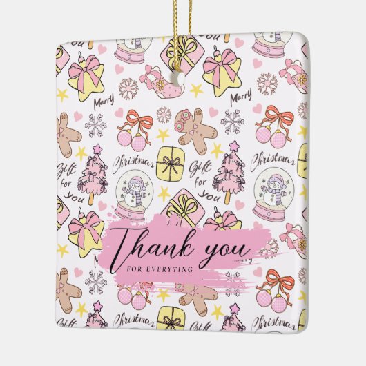 Ornement En Céramique Pastel Pink Christmas Pattern with Custom Text (Gauche)