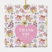Ornement En Céramique Pastel Pink Christmas Pattern with Custom Text (Dos)
