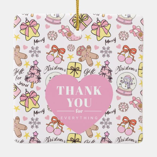 Ornement En Céramique Pastel Pink Christmas Pattern with Custom Text (Dos)