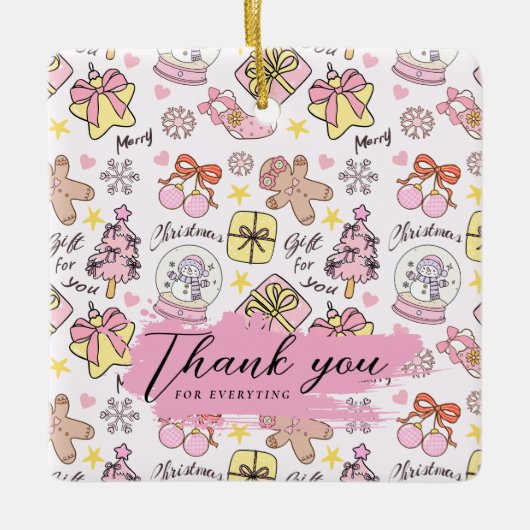 Ornement En Céramique Pastel Pink Christmas Pattern with Custom Text (Devant)