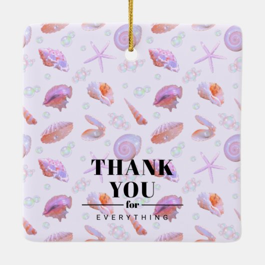 Ornement En Céramique Pastel Seashell Pattern with Custom Text (Dos)