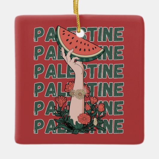 Ornement En Céramique pastèque, fleurs et palestine Texte Répéter (Devant)
