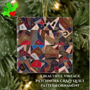 Ornement En Céramique Patchwork coloré vintage Crazy Quilt Design