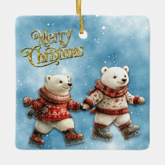 Ornement En Céramique Patinage Ours polaires Noël Nouvel An (Devant)
