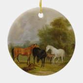 Ornement En Céramique Pâturage de chevaux : Juments et poulains dans un (Dos)