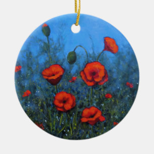 Ornement En Céramique Pavots rouges, art peint à la main et floral