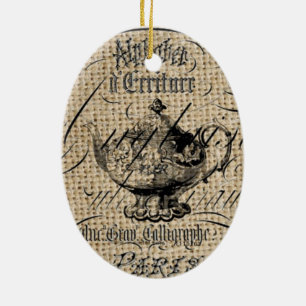 Ornement En Céramique pays français burlap scripts teapot tea party
