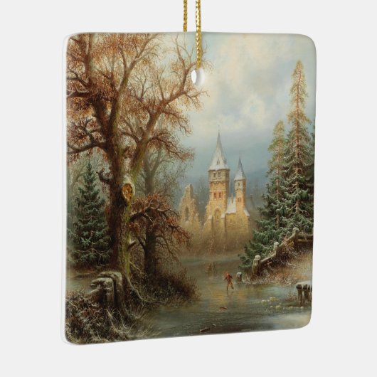 Ornement En Céramique Paysage d'hiver romantique avec patineurs de glace (Droite)