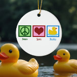 Ornement En Céramique Peace Loks Cute Duck Mascot Noël<br><div class="desc">Un signe de paix,  un coeur,  et un mignon canard. J'adore les beaux cadeaux de canard.</div>