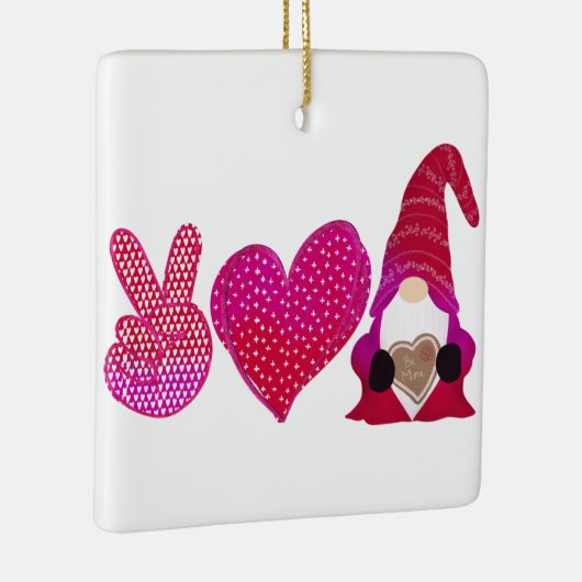 Ornement En Céramique Peace Love Gnome | Sublimation de la Saint Valenti (Droite)