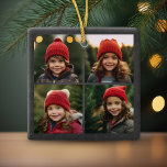 Ornement En Céramique Peace Love Joy Holiday Chalkboard Photo Collage<br><div class="desc">Utilisez 4 photos carrés ou instagram pour créer un Méménite de Noël Joyeux unique et branché. Si vous avez besoin de déplacer quelque chose,  cliquez sur le bouton personnaliser pour apporter des modifications.</div>