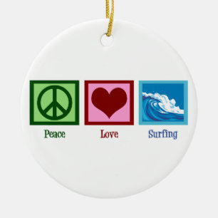 Ornement En Céramique Peace Love Surfing