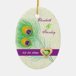 Ornement En Céramique Peacock plumes bijou coeur mariage Enregistrer la