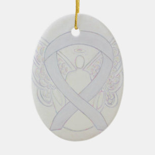 Ornement En Céramique Pearl White Sensibilisation Ruban Angel Ornament