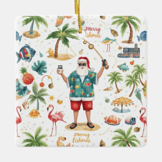 Ornement En Céramique Pêche thème de Noël (Devant)