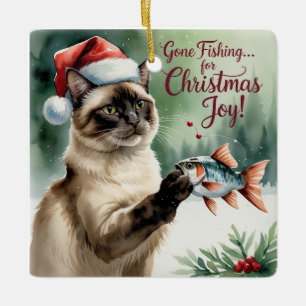 Ornement En Céramique Pêche thème de Noël pour les Amoureux de les chats