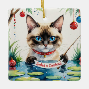 Ornement En Céramique Pêche thème de Noël pour les Amoureux de les chats