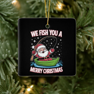 Ornement En Céramique Pêcheur de Noël Pêche Funny Cool Père Noël