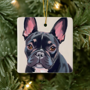 Ornement En Céramique Peinture aquarelle de chien Bouledogue Français an