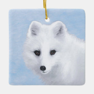 Ornement En Céramique Peinture Arctic Fox - Art original de la faune