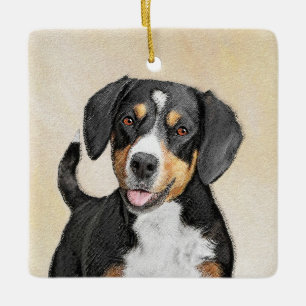 Ornement En Céramique Peinture de Chien de Montagne Entlebucher - Art or