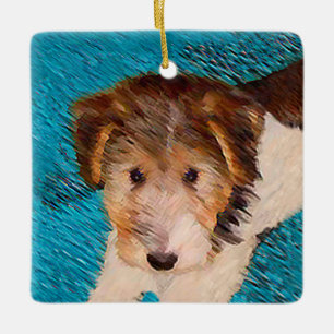 Ornement En Céramique Peinture de chiot Terrier Fox - Art de chien origi