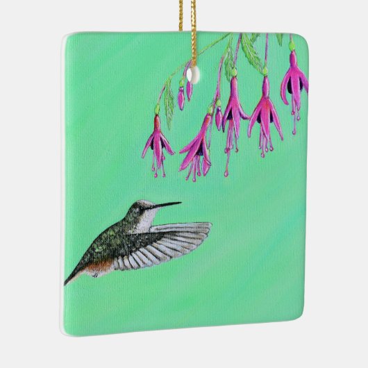 Ornement En Céramique Peinture de colibri et Fuchsia (Droite)