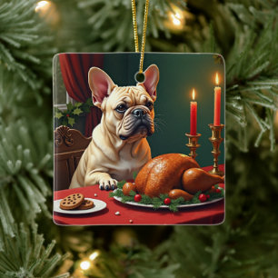 Ornement En Céramique Peinture de fête de Noël de Bouledogue Français