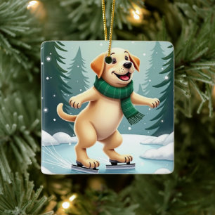 Ornement En Céramique Peinture de Noël de Labrador Retriever patinant su