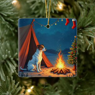 Ornement En Céramique Peinture de nuit de camping de Noël Jack Russell