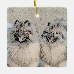 Ornement En Céramique Peinture Keeshond Brothers - Art Chien original