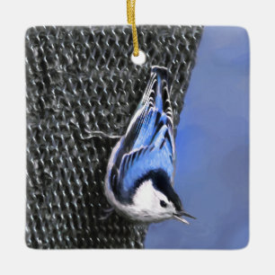 Ornement En Céramique Peinture Nuthatch à poitrine blanche Art original