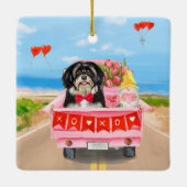 Ornement En Céramique Pekingese Chien Saint Valentin Coeurs de Camion (Dos)
