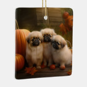 Ornement En Céramique Pekingese Chiot Automne Citrouille délice (Droite)