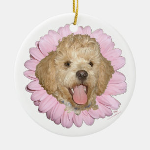 Ornement En Céramique Pékinois / Caniche Mixte Fleur de printemps