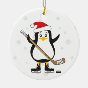 Ornement En Céramique Penguin de hockey de Noël
