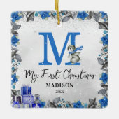 Ornement En Céramique Penguin Monogramme statistiques bébé premiers Noël (Devant)